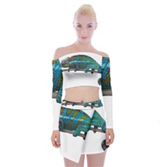 Reptile Lizard Animal Isolated Off Shoulder Top With Mini Skirt Set by Sapixe