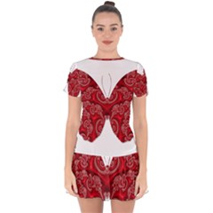 Butterfly Red Fractal Art Nature Drop Hem Mini Chiffon Dress by Sapixe