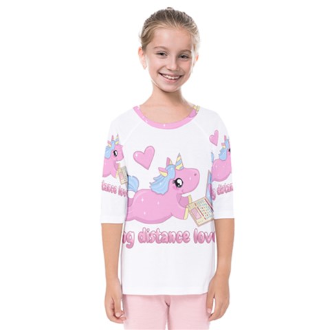 Long Distance Lover - Cute Unicorn Kids  Quarter Sleeve Raglan Tee by Valentinaart