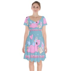 Long Distance Lover - Cute Unicorn Short Sleeve Bardot Dress by Valentinaart