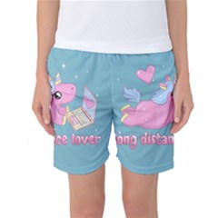 Long Distance Lover - Cute Unicorn Women s Basketball Shorts by Valentinaart