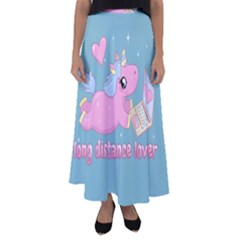 Long Distance Lover - Cute Unicorn Flared Maxi Skirt by Valentinaart