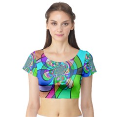 Retro Wave Background Pattern Short Sleeve Crop Top by Nexatart