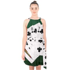 Poker Hands   Straight Flush Clubs Halter Collar Waist Tie Chiffon Dress by FunnyCow