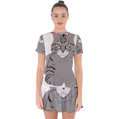 Cat Kitty Gray Tiger Tabby Pet Drop Hem Mini Chiffon Dress by Sapixe