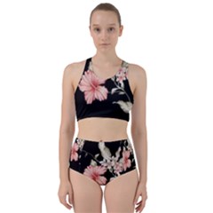 Beautiful Tropical Black Pink Florals  Racer Back Bikini Set by flipstylezfashionsLLC