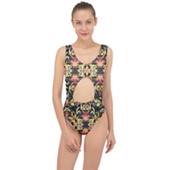 Beautiful Seamless Brown Tropical Flower Design  Center Cut Out Swimsuit by flipstylezfashionsLLC