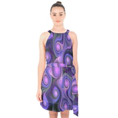 Abstract Pattern Fractal Wallpaper Halter Collar Waist Tie Chiffon Dress by Nexatart