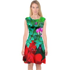 Bleeding Heart Flowers Capsleeve Midi Dress by FunnyCow