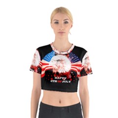 Independence Day, Eagle With Usa Flag Cotton Crop Top by FantasyWorld7