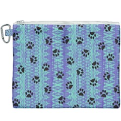 Footprints Cat Black On Batik Pattern Teal Violet Canvas Cosmetic Bag (xxxl) by EDDArt