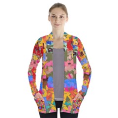 Coloful Strokes Canvas                              Women s Open Front Pockets Cardigan by LalyLauraFLM