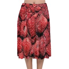 Red Raspberries Velvet Flared Midi Skirt by FunnyCow