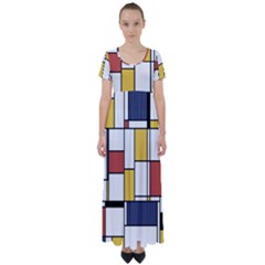 De Stijl Abstract Art High Waist Short Sleeve Maxi Dress by FunnyCow