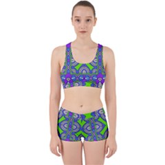 Purple Green Shapes                                        Work It Out Sports Bra Set by LalyLauraFLM