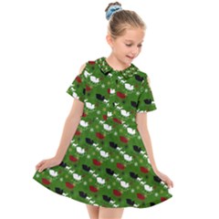 Snow Sleigh Deer Green Kids  Short Sleeve Shirt Dress by snowwhitegirl