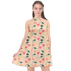 Heart Cherries Cream Halter Neckline Chiffon Dress  by snowwhitegirl