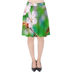 Sakura Flowers On Green Velvet High Waist Skirt by FunnyCow