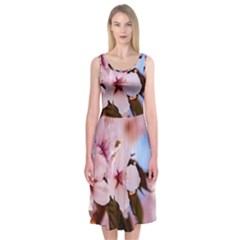 Three Sakura Flowers Midi Sleeveless Dress by FunnyCow