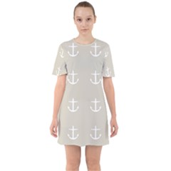 Lt Grey Anchors Sixties Short Sleeve Mini Dress by snowwhitegirl