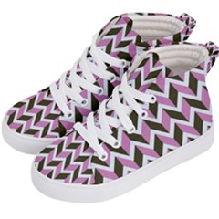 Zigzag Chevron Pattern Pink Brown Kid s Hi-top Skate Sneakers by snowwhitegirl