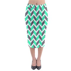 Zigzag Chevron Pattern Green Grey Midi Pencil Skirt by snowwhitegirl