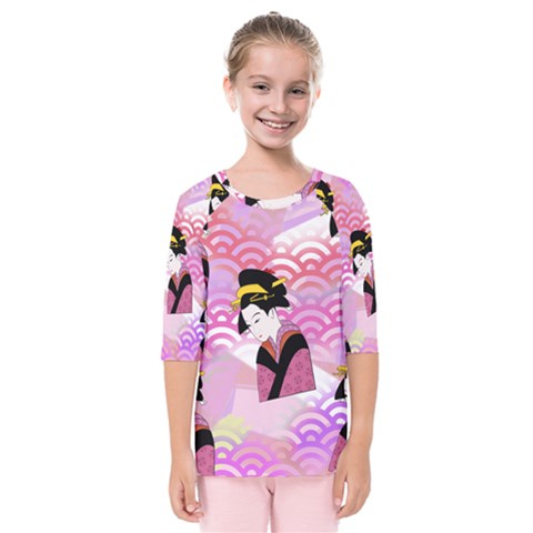 Japanese Abstract Pink Kids  Quarter Sleeve Raglan Tee by snowwhitegirl