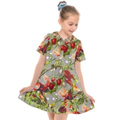 Fruit Blossom Gray Kids  Short Sleeve Shirt Dress by snowwhitegirl