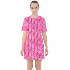 Knitted Wool Bright Pink Sixties Short Sleeve Mini Dress by snowwhitegirl