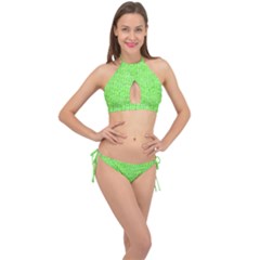 Knitted Wool Neon Green Cross Front Halter Bikini Set by snowwhitegirl