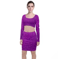 Pink  Glitter Long Sleeve Crop Top & Bodycon Skirt Set by snowwhitegirl