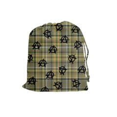 Yellow Plaid Anarchy Drawstring Pouch (large) by snowwhitegirl