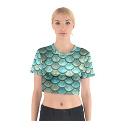 Aqua Mermaid Scale Cotton Crop Top by snowwhitegirl