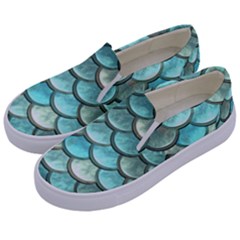 Aqua Mermaid Scale Kids  Canvas Slip Ons by snowwhitegirl