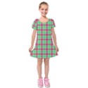 Pink Green Plaid Kids  Short Sleeve Velvet Dress View1