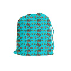 Fast Food Blue Drawstring Pouch (large) by snowwhitegirl