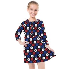 Eye Dots Red Blue Kids  Quarter Sleeve Shirt Dress by snowwhitegirl