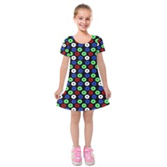 Eye Dots Green Blue Red Kids  Short Sleeve Velvet Dress by snowwhitegirl