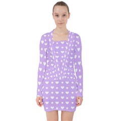 Hearts Dots Purple V-neck Bodycon Long Sleeve Dress by snowwhitegirl