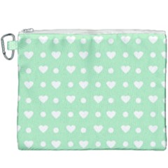 Hearts Dots Green Canvas Cosmetic Bag (xxxl) by snowwhitegirl