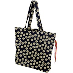 Antique Flowers Black Drawstring Tote Bag