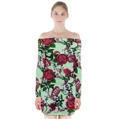 Green Rose Vampire Long Sleeve Off Shoulder Dress by snowwhitegirl