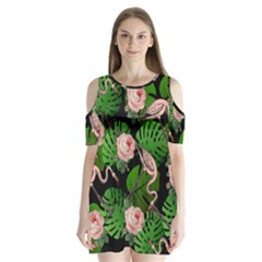 Flamingo Floral Black Shoulder Cutout Velvet One Piece by snowwhitegirl