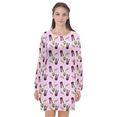 School Girl Pattern Pink Long Sleeve Chiffon Shift Dress  by snowwhitegirl