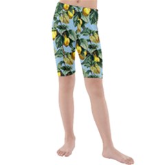 Fruit Branches Blue Kids  Mid Length Swim Shorts by snowwhitegirl