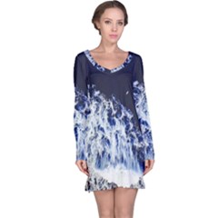 Blue Waves Sea Long Sleeve Nightdress by snowwhitegirl