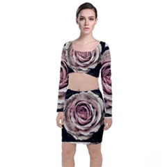 Vintage Rose Long Sleeve Crop Top & Bodycon Skirt Set by vintage2030