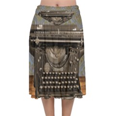 Typewriter Velvet Flared Midi Skirt by vintage2030