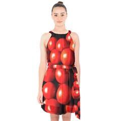 Pile Of Red Tomatoes Halter Collar Waist Tie Chiffon Dress by FunnyCow