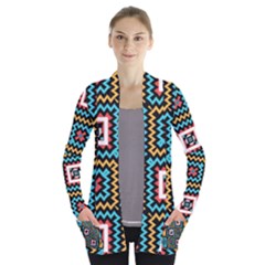 Shapes On A Black Background                                    Women s Open Front Pockets Cardigan by LalyLauraFLM